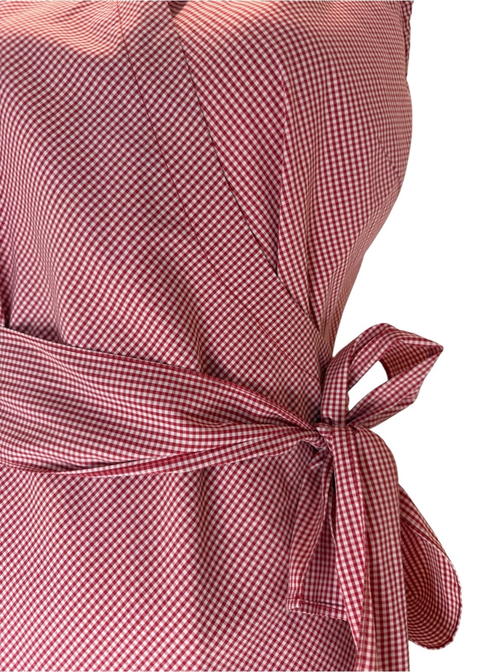 DKNY Red  Checkered Sleeveless Wrap-Style Midi Dress with Tie Belt SZ 4 - Picture 4 of 8